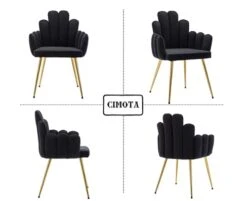 CIMOTA Black Dining Chairs Set Of 2 Velvet Upholstered Comfy Living Room Chairs Modern Finger Shape Back Vanity Chair With Arms For Makeup Room/Bedroom, 2PCS -Best Furniture Store 31UUZYSMVEL