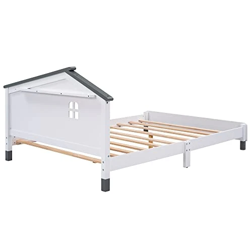 Merax Modern Kids House Beds Full Wood Low Bed Frames For Boys,Girls, No Box Spring Need/Easy Assemble(Full,White+Gray) 6 Merax Modern Kids House Beds Full Wood Low Bed Frames For Boys,Girls, No Box Spring Need/Easy Assemble(Full,White+Gray) - Image 6