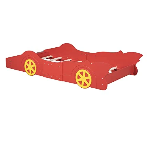 NCKMYB Twin Size Race Car Bed Kid Platform Bed Wooden Floor Bed Car Shaped Toddler Bed Frame For Boy Girl Junior,Red 6 NCKMYB Twin Size Race Car Bed Kid Platform Bed Wooden Floor Bed Car Shaped Toddler Bed Frame For Boy Girl Junior,Red - Image 6