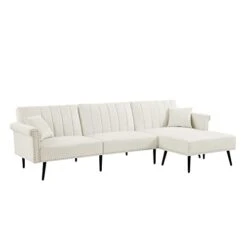 GENERIC L-Shape Sectional Sofa With Ottoman Elegant Line Design Folding Futon Bed Nailhead Trim White Cabin Lodge Mid-Century Modern Solid Velvet Handmade 6 GENERIC L-Shape Sectional Sofa With Ottoman Elegant Line Design Folding Futon Bed Nailhead Trim White Cabin Lodge Mid-Century Modern Solid Velvet Handmade -Best Furniture Store 31WnD6zkwLL
