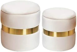 DEERUN Round Velvet Storage Ottoman Foot Rest Stool/Upholstered Footstool/Side Table Seat Make Up Stool With Stainless Steel Band, Pack Of 2 (Black) -Best Furniture Store 31Wt5Tub6wL. AC