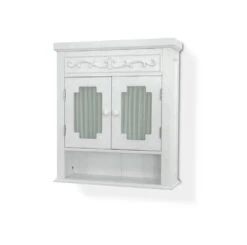 Elegant Home Fashions Lisbon Removable Wooden Wall Cabinet With Drapery-Lined Doors, White