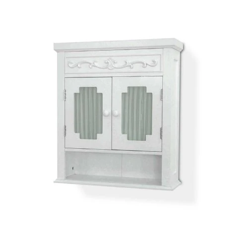 Elegant Home Fashions Lisbon Removable Wooden Wall Cabinet With Drapery-Lined Doors, White 1 Elegant Home Fashions Lisbon Removable Wooden Wall Cabinet With Drapery-Lined Doors, White