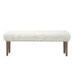 White Faux Fur Ottoman Bench Upholstered Bench For Bedroom/Living Room/Entryway Decorative Accent Bench With Wood Legs -Best Furniture Store 31XBWZ2u2JS