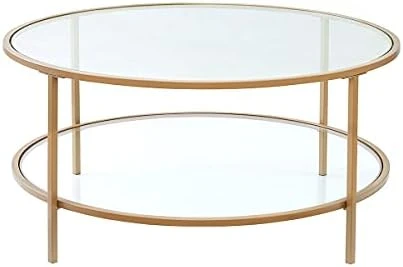 Round Nesting Coffee Table Set Of 2, Modern Side Tables With Sturdy Metal Frame And Tempered Glass, Minimalist End Table, Cocktail Table For Dining Room, Living Room, Home Decor (Gold) 5 Round Nesting Coffee Table Set Of 2, Modern Side Tables With Sturdy Metal Frame And Tempered Glass, Minimalist End Table, Cocktail Table For Dining Room, Living Room, Home Decor (Gold) - Image 5