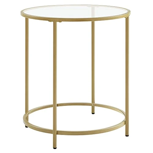 VASAGLE Round Side Table, Glass End Table With Metal Frame, Gold Coffee Table With Modern Style For Living Room, Balcony, Bedroom 1 VASAGLE Round Side Table, Glass End Table With Metal Frame, Gold Coffee Table With Modern Style For Living Room, Balcony, Bedroom