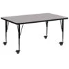 Flash Furniture Mobile 30''W X 72''L Rectangular Grey Thermal Laminate Activity Table - Height Adjustable Short Legs