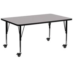 Flash Furniture Mobile 30''W X 72''L Rectangular Grey Thermal Laminate Activity Table - Height Adjustable Short Legs