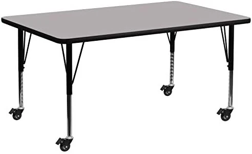 Flash Furniture Mobile 30''W X 72''L Rectangular Grey Thermal Laminate Activity Table - Height Adjustable Short Legs 3 Flash Furniture Mobile 30''W X 72''L Rectangular Grey Thermal Laminate Activity Table - Height Adjustable Short Legs - Image 3