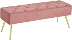 Yaheetech Modern Ottoman Bench Boucle Bench Upholstered Footrest For Living Room With Gold Metal Legs And Padded Seat Ivory -Best Furniture Store 31XPvqdgIZL. AC