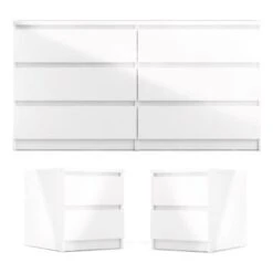 3PC Set Engineered Wood With 2 Nightstands And 1 Double Dresser In White Gloss