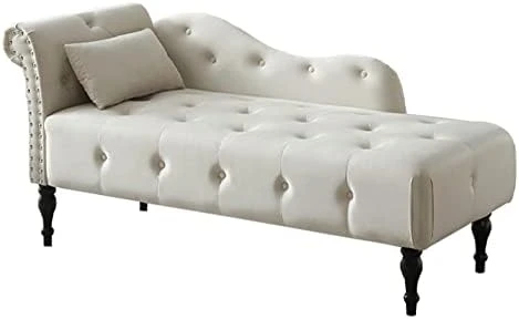 Homtique 60" Velvet Storage Chaise Lounge Indoor Button Tufted With Pillow, Nailhead Decorate Rolled Arm Chaise Lounge For Bedroom Living Room (Beige, With Storage) 14 Homtique 60" Velvet Storage Chaise Lounge Indoor Button Tufted With Pillow, Nailhead Decorate Rolled Arm Chaise Lounge For Bedroom Living Room (Beige, With Storage) - Image 14