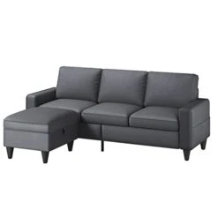 Lonkwa L-Shaped Couches Convertible Storage Ottoman 3-Seat Grey Sectional Sofas For Living Room/Bedroom/Office/Small Space, Dark Gray -Best Furniture Store 31YG3ThMpYL