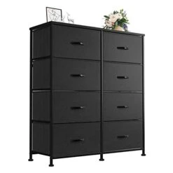 Dresser For Bedroom With 8 Drawers, Wide Chest Of Drawers, Fabric Closet Dresser, Clothing Storage Organizer Unit With Fabric Bins, For Closet, TV Stand, Living Room, Hallway, Nursery (Black)