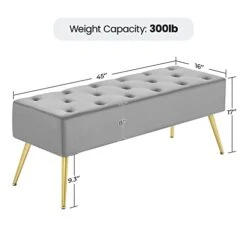 Yaheetech Modern Ottoman Bench Velvet Bench Upholstered Footrest With Gold Metal Legs And Padded Seat Gray -Best Furniture Store 31Yn57BmEBL