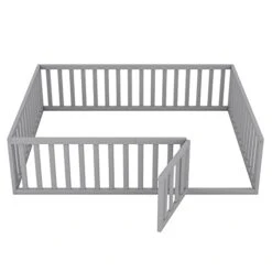 JUOFONE Queen Size Floor Bed Frame For Kids, Wood Montessori Floor Beds With Fence Rail For Boys Girls,(Gray,Twin Bed) -Best Furniture Store 31ZPGWROAHL
