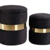 DEERUN Round Velvet Storage Ottoman Foot Rest Stool/Upholstered Footstool/Side Table Seat Make Up Stool With Stainless Steel Band, Pack Of 2 (Black)