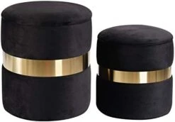 DEERUN Round Velvet Storage Ottoman Foot Rest Stool/Upholstered Footstool/Side Table Seat Make Up Stool With Stainless Steel Band, Pack Of 2 (Black) -Best Furniture Store 31ZmtHxyyiL. AC