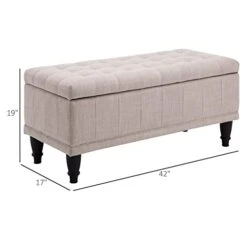 HOMCOM Large 42" Tufted Linen Fabric Ottoman Storage Bench With Soft Close Lid For Living Room, Entryway, Or Bedroom - Beige -Best Furniture Store 31a0GbZ5naL