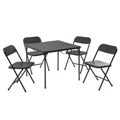 Kramr 5 Piece Resin Card Table And Four Chairs Set, Black