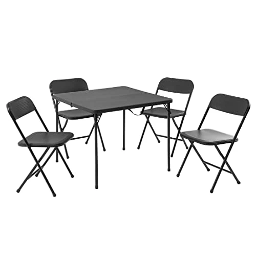 Kramr 5 Piece Resin Card Table And Four Chairs Set, Black 1 Kramr 5 Piece Resin Card Table And Four Chairs Set, Black