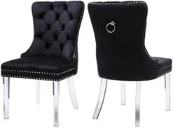 Civama Dining Chairs Set Of 6, Velvet Nikki Collection Dining Room Chair Upholstered Modern Luxury Tufted With Nailhead Trim Back Pull Ring Solid Wooden Legs, Beige -Best Furniture Store 31bSpVMO2gL. AC