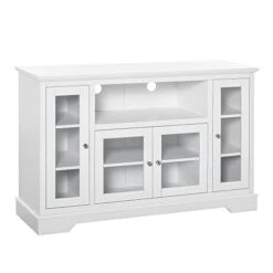 HOMCOM Sideboard Buffet Cabinet With Storage, Kitchen Cabinet Coffee Bar Cabinet With Glass Doors For Living Room, Kitchen, White