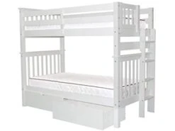 Tall Bunk Beds Twin Over Twin Mission Style With End Ladder And 2 Under Bed Drawers, White 11 Tall Bunk Beds Twin Over Twin Mission Style With End Ladder And 2 Under Bed Drawers, White -Best Furniture Store 31cgffc3z8L