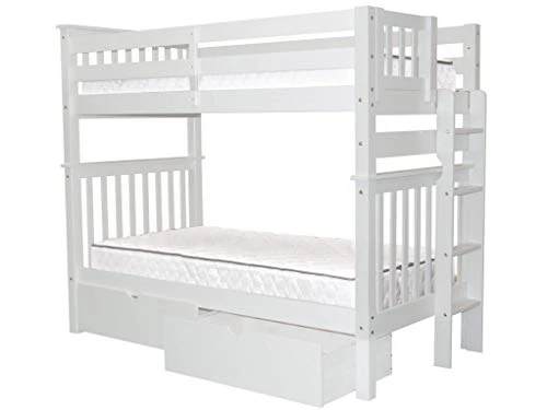Tall Bunk Beds Twin Over Twin Mission Style With End Ladder And 2 Under Bed Drawers, White 3 Tall Bunk Beds Twin Over Twin Mission Style With End Ladder And 2 Under Bed Drawers, White - Image 3