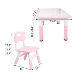 UNICOO - Kids Study Table And Chairs Set, Height Adjustable Plastic Children Art Desk With 4 Seats, Kids Multi Activity Table Set (Kids Table 5 Piece Set - BY-120-WP) -Best Furniture Store 31crrRRogCS