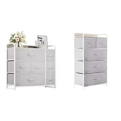 Fabric Dresser With 7 Drawers- Furniture Storage Tower, Chest Of Drawer, Organizer Unit, Living Room & Closets & Fabric Dresser With 5 Drawers - Storage Tower Light Grey