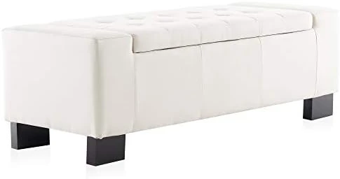 BELLEZE 50 Inch Storage Ottoman Bench, Upholstered Tufted Linen Fabric, Foam Padded Large Rectangular Footrest, Living Room Furniture - Arlington (Gray) 6 BELLEZE 50 Inch Storage Ottoman Bench, Upholstered Tufted Linen Fabric, Foam Padded Large Rectangular Footrest, Living Room Furniture - Arlington (Gray) - Image 6