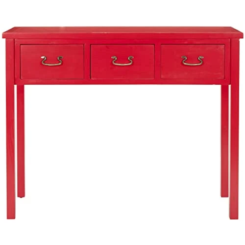 SAFAVIEH Home Collection Cindy Farmhouse Hot Red 3-Drawer Console Table 3 SAFAVIEH Home Collection Cindy Farmhouse Hot Red 3-Drawer Console Table - Image 3