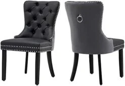 Civama Dining Chairs Set Of 6, Velvet Nikki Collection Dining Room Chair Upholstered Modern Luxury Tufted With Nailhead Trim Back Pull Ring Solid Wooden Legs, Beige -Best Furniture Store 31daWkuxaLL. AC