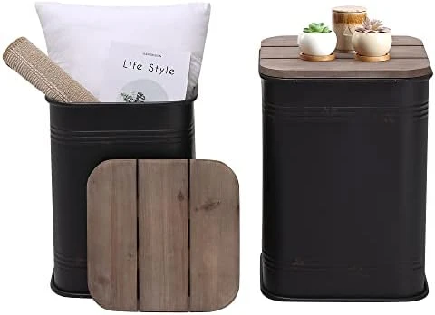 RUSTOWN Farmhouse Accent Side Table, Rustic Storage Ottoman Seat Stool, Galvanized Antique Metal End Table Box Bin With Round Wood Lid, Coffee Or Cocktail Table, Nesting Pieces Two (Pure Galvanized) 10 RUSTOWN Farmhouse Accent Side Table, Rustic Storage Ottoman Seat Stool, Galvanized Antique Metal End Table Box Bin With Round Wood Lid, Coffee Or Cocktail Table, Nesting Pieces Two (Pure Galvanized) - Image 10