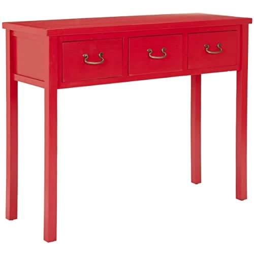 SAFAVIEH Home Collection Cindy Farmhouse Hot Red 3-Drawer Console Table 4 SAFAVIEH Home Collection Cindy Farmhouse Hot Red 3-Drawer Console Table - Image 4