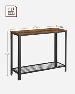 VASAGLE Console Table, 2-Tier Entryway Table With Mesh Shelf, Narrow Sofa Table, Steel Frame, Adjustable Feet, For Hallway, Living Room, Industrial Style, Rustic Brown And Black ULNT80X -Best Furniture Store 31eAbc7WNtL