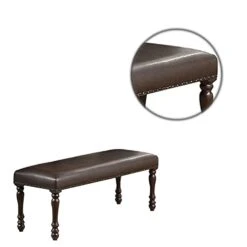 Benjara Nailhead Trim Faux Leather Dining Bench With Turned Legs, Brown -Best Furniture Store 31eGkvfo5UL