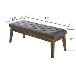 24KF Linen Upholstered Tufted Bench With Solid Wood Leg,Ottoman With Padded Seat-Dark Gray