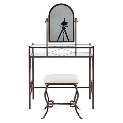 Dark Metal Set Table With Upholstered Stool Clarisse Vanity, 52.4" X 31.8" X 18.3" 3 Dark Metal Set Table With Upholstered Stool Clarisse Vanity, 52.4" X 31.8" X 18.3" - Image 3