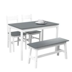 Dining Kitchen Table Set For 4, Solid Wood 4 PC Table And Chair Set, Rectangular Kitchen Table With 2 Chairs And Bench, Modern Farmhouse Dinette Table Set For Kitchen, Dining Room, Easy Assembly