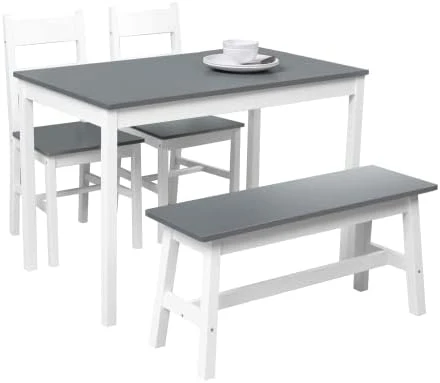 Dining Kitchen Table Set For 4, Solid Wood 4 PC Table And Chair Set, Rectangular Kitchen Table With 2 Chairs And Bench, Modern Farmhouse Dinette Table Set For Kitchen, Dining Room, Easy Assembly 6 Dining Kitchen Table Set For 4, Solid Wood 4 PC Table And Chair Set, Rectangular Kitchen Table With 2 Chairs And Bench, Modern Farmhouse Dinette Table Set For Kitchen, Dining Room, Easy Assembly - Image 6