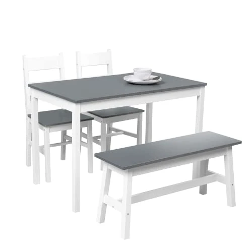 Dining Kitchen Table Set For 4, Solid Wood 4 PC Table And Chair Set, Rectangular Kitchen Table With 2 Chairs And Bench, Modern Farmhouse Dinette Table Set For Kitchen, Dining Room, Easy Assembly 1 Dining Kitchen Table Set For 4, Solid Wood 4 PC Table And Chair Set, Rectangular Kitchen Table With 2 Chairs And Bench, Modern Farmhouse Dinette Table Set For Kitchen, Dining Room, Easy Assembly