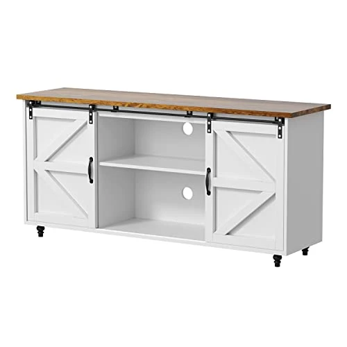 HOMBCK Farmhouse Coffee Bar Cabinet, Sideboard Buffet Cabinet With Storage, White Coffee Bar Kitchen Storage Cabinet With Sliding Barn Doors, Sideboard Cabinet For Living Room, Entryway, White 7 HOMBCK Farmhouse Coffee Bar Cabinet, Sideboard Buffet Cabinet With Storage, White Coffee Bar Kitchen Storage Cabinet With Sliding Barn Doors, Sideboard Cabinet For Living Room, Entryway, White - Image 7