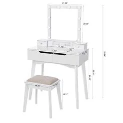 Anity Set With Lighted Mirror, Makeup Vanity With 10 LED Bulbs, Vanity Desk Makeup Desk With 4 Drawers 2 DIY Dividers Removable Makeup Organizer & Cushioned Stool, White Vanity Table FST10W -Best Furniture Store 31gqR5nM09L