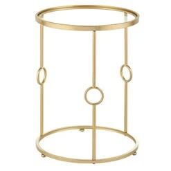 MDesign Round Metal Side/End Table With Decorative Legs, In-Lay Top, Home Decor Accent Furniture For Living Room, Bedroom - Brass/Clear Glass -Best Furniture Store 31hGWJnu8BL