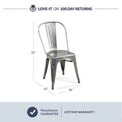 BELLEZE Metal Dining Chairs Set Of 4, Stackable Metal Chairs Industrial Vintage Farmhouse Chairs With Detachable Backrest, Weather Resistant Tolix Chair For Indoor Outdoor - Alexander (Gunmetal) -Best Furniture Store 31hGo4dpvbL