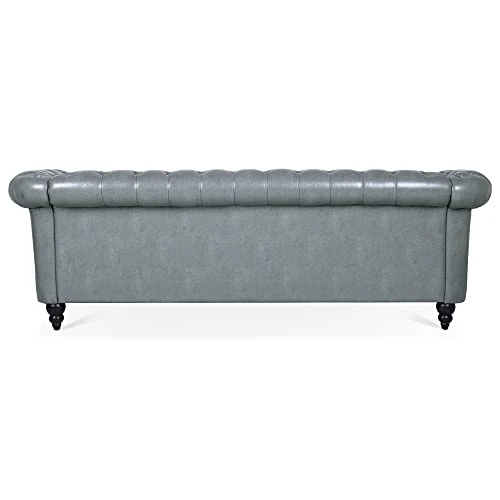 QHITTY Accent Large Sofa, Chesterfield Couch 3 Seater Modern Leather Couch Upholstered Sofa With Tufted Back For Living Room Furniture (Grey) 6 QHITTY Accent Large Sofa, Chesterfield Couch 3 Seater Modern Leather Couch Upholstered Sofa With Tufted Back For Living Room Furniture (Grey) - Image 6