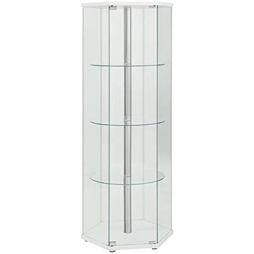 4-shelf Hexagon Shaped Curio Cabinet White And Clear 950001 1 4-shelf Hexagon Shaped Curio Cabinet White And Clear 950001