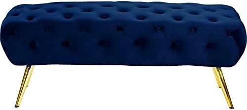 Meridian Furniture Amara Collection Modern | Contemporary Navy Velvet Upholstered Bench With Deep Button Tufting, Stainless Steel Legs With Gold Finish, 48" W X 20.5" D X 19" H, 7 Meridian Furniture Amara Collection Modern | Contemporary Navy Velvet Upholstered Bench With Deep Button Tufting, Stainless Steel Legs With Gold Finish, 48" W X 20.5" D X 19" H, - Image 7